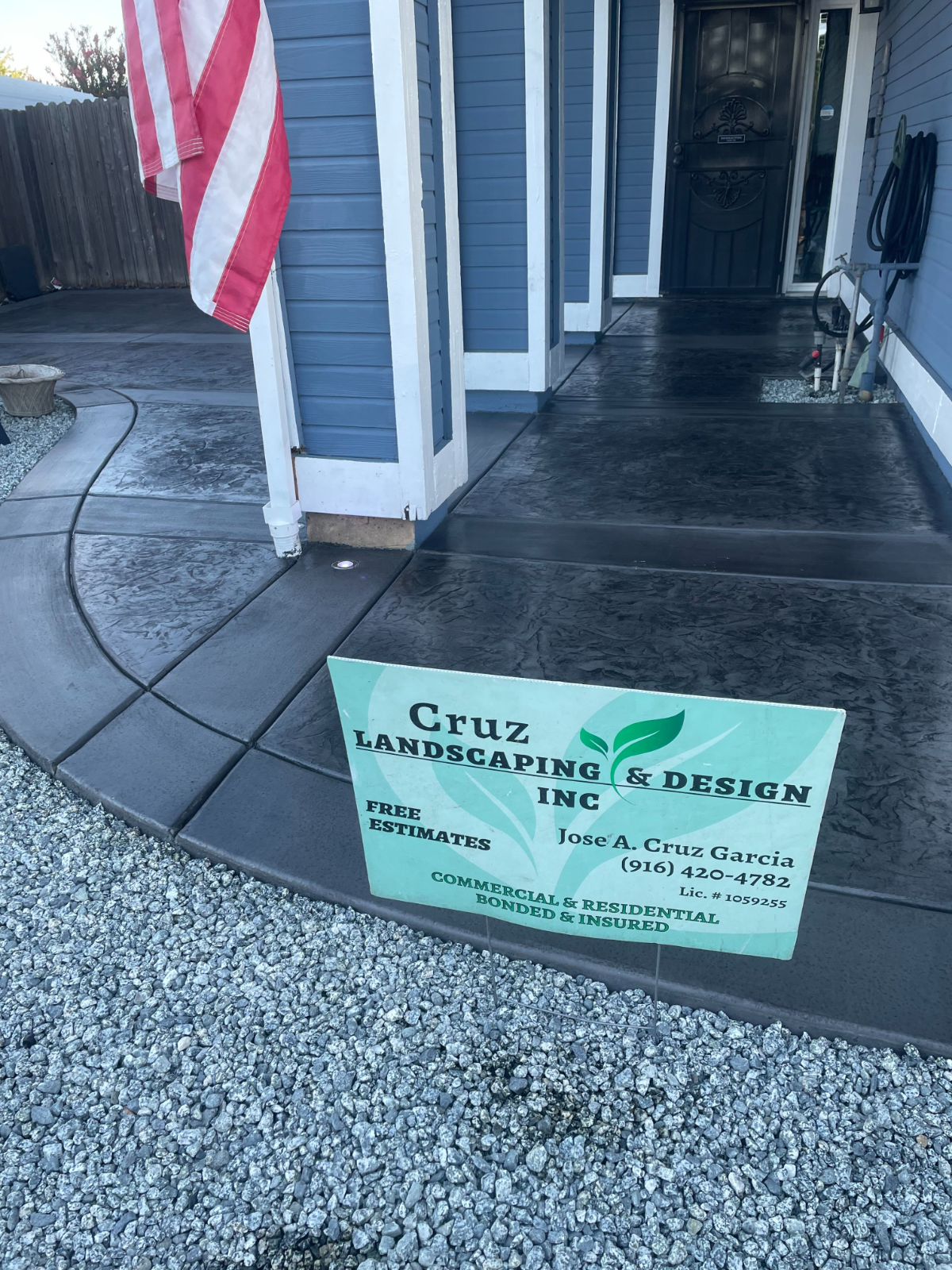 Colored stamped concrete front entry in Sacramento, CA