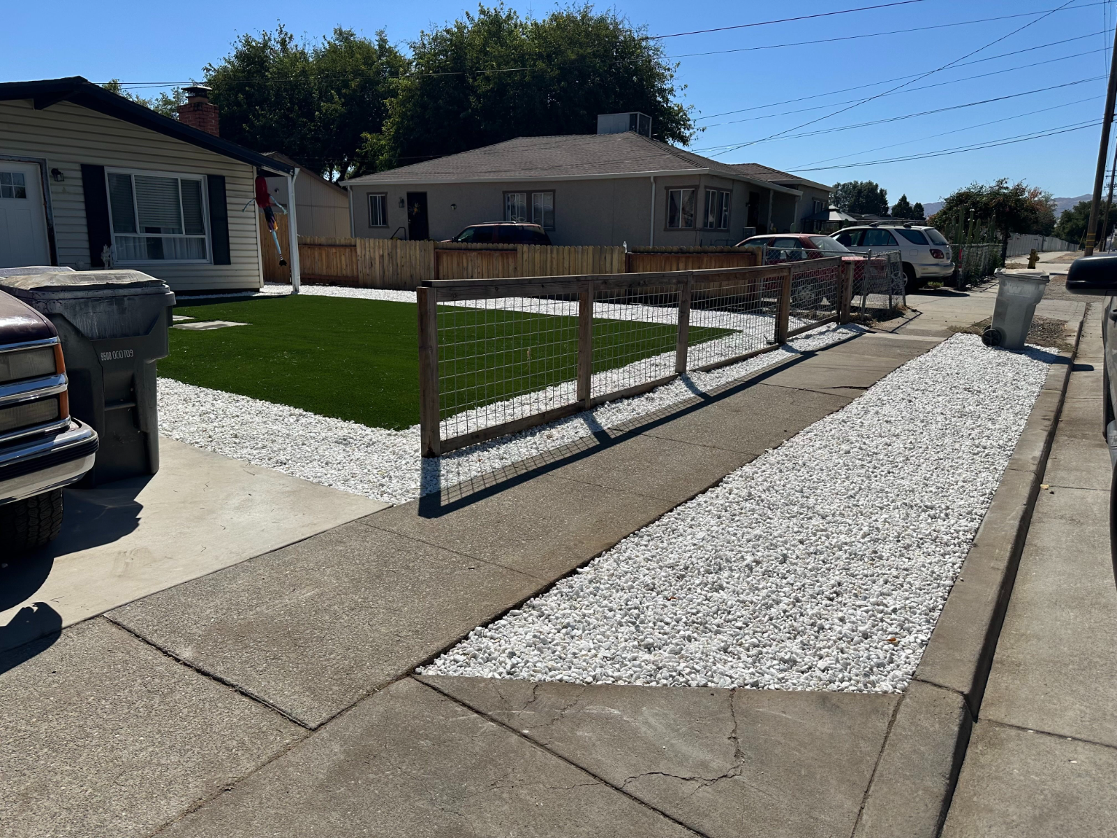 Front yard hardscape with concrete walkway in Sacramento, CA